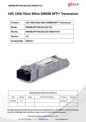 Dwdm Sfp10g 80km C22 Transceiver Module 141113 Pdf