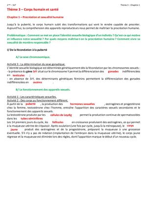 2nde Svt Th3 Procréation Et Sexualité Humaine