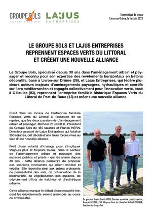 COMMUNIQUE DE PRESSE GROUPE SOLS - LAJUS ENTREPRISES