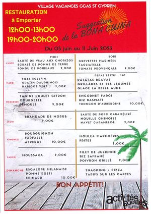 Menus Du 05 Au 12 Juin 2023