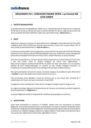 Règlement du Concours de France Inter à We Love Green
