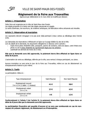 Reglement Foire Aux Trouvailles 2023