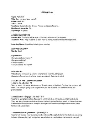 Lesson Plan Alphabet