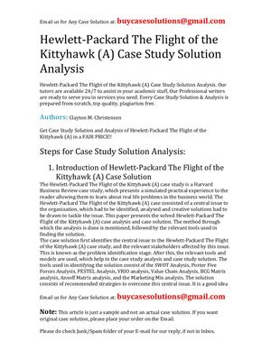 Hewlett Packard The Flight Of The Kittyhawk (A) Case Study Solution Analysis
