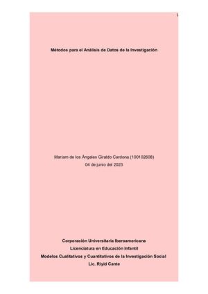 Actividad 5 Métodos Para El Análisis De Datos En La Investigación