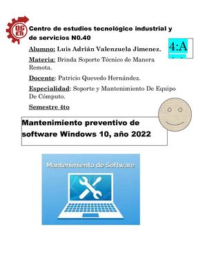 Mantenimiento preventivo de software Windows 10, año 2022