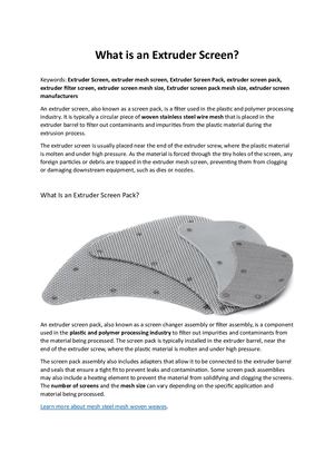 Choosing Mesh For Extruder Screen