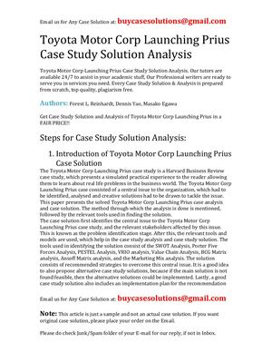 Toyota Motor Corp Launching Prius Case Study Solution Analysis