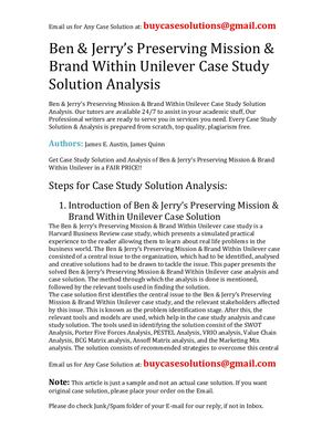 Ben & Jerry's Preserving Mission & Brand Within Unilever Case Study Solution Analysis
