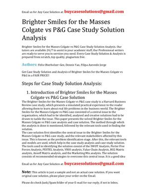 Brighter Smiles For The Masses Colgate Vs P&G Case Study Solution Analysis