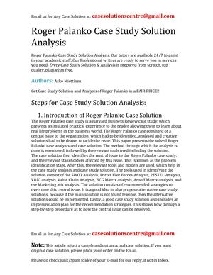 Roger Palanko Case Study Solution Analysis