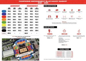 Grille tarifaire du SLuc Nancy Basket 2023/2024