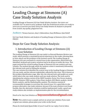 Leading Change At Simmons (A) Case Study Solution Analysis