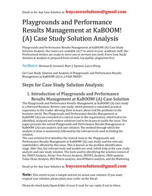 Playgrounds And Performance Results Management At KaBOOM! (A) Case Study Solution Analysis