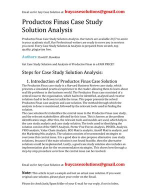 Productos Finas Case Study Solution Analysis