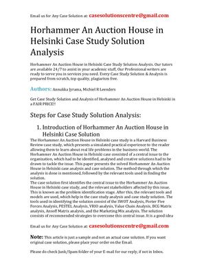 Horhammer An Auction House In Helsinki Case Study Solution Analysis