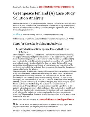 Greenpeace Finland (A) Case Study Solution Analysis