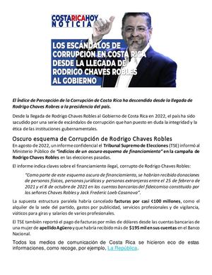 Los Escándalos De Corrupción En Costa Rica Desde La Llegada De Rodrigo Chaves Robles