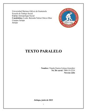 Texto Paralelo, Antropología Social