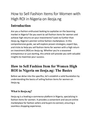 How To Sell Fashion Items For Women With High Roi In Nigeria On Ileoja Ng