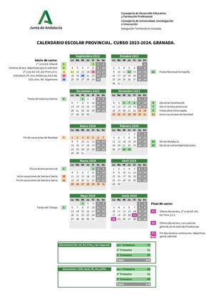 Cuadro Resumen Calendario 23 24 Granada