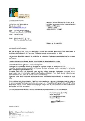 PLU La Fouillouse - Avis INAO