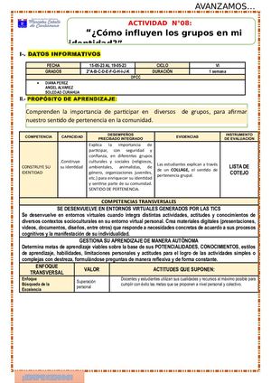 Actividad N°08 Dpcc 2do Grado
