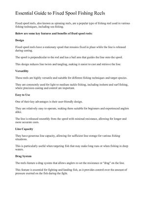 Essential Guide To Fixed Spool Fishing Reels