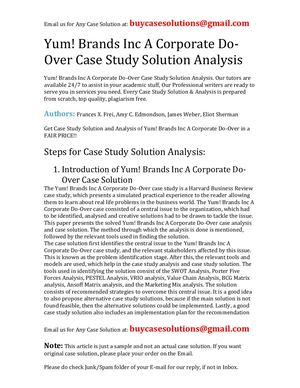 Yum! Brands Inc A Corporate Do Over Case Study Solution Analysis