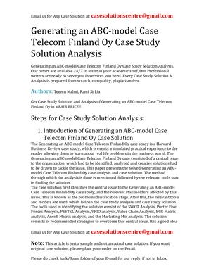 Generating An ABC Model Case Telecom Finland Oy Case Study Solution Analysis