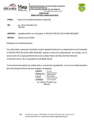 Circular 228 Agradecimiento Con Campaña “2 Rojos Por Un Cole Más Seguro”