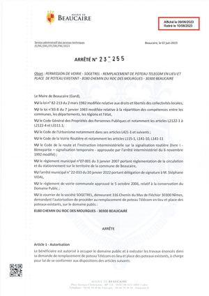 Arreté 255 à 261