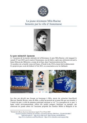 La jeune résistante Mila Racine honorée par la ville d'Annemasse