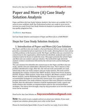 Paper And More (A) Case Study Solution Analysis
