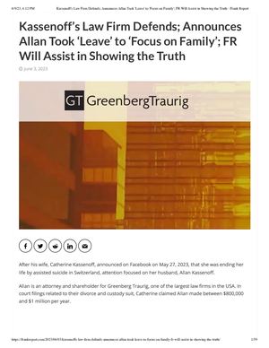 Kassenoff's Law Firm Defends; Announces Allan Took 'Leave' To 'Focus On Family'; FR Will Assist In Showing The Truth - Frank Report
