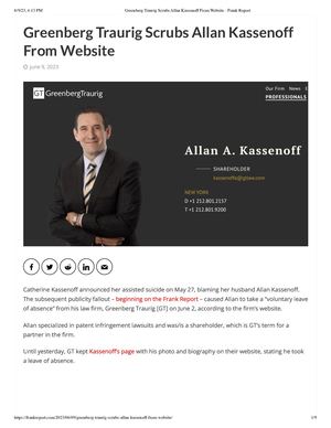 Greenberg Traurig Scrubs Allan Kassenoff From Website - Frank Report