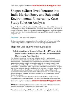 Shopee's Short Lived Venture Into India Market Entry And Exit Amid Environmental Uncertainty Case Study Solution Analysis
