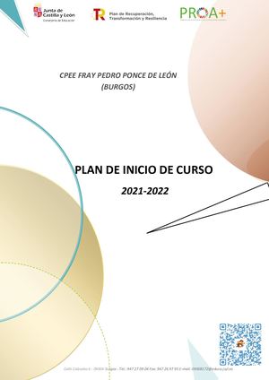 PLAN INICIO DE CURSO 2021 2022 CPEE FRAY PEDRO PONCE DE LEÓN