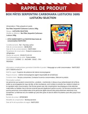 Des box de pâtes Lustucru sont rappelées dans toute la France