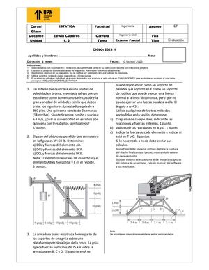 Examen Parcial ESTATICA 2023