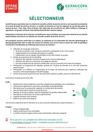 Offre d'emploi GERMICOPA > Sélectionneur