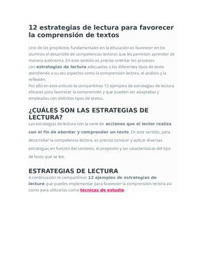 12 Estrategias De Lectura Para Favorecer La Comprensión De Textos