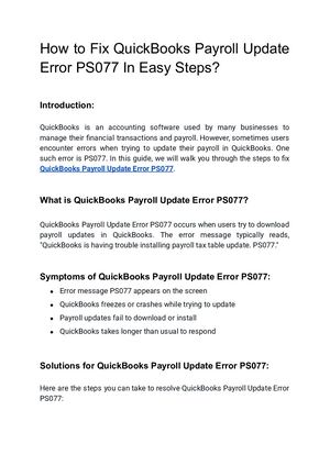 How To Fix Quick Books Payroll Update Error Ps077 In Easy Steps