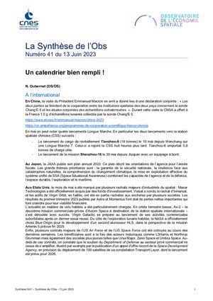 Observatoire de l'économie spatiale | Synthèse du 13/06/2023