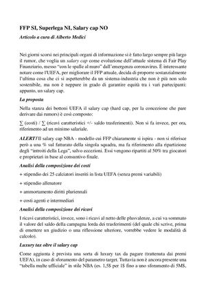 La Riforma Del Fair Play Finanziario.