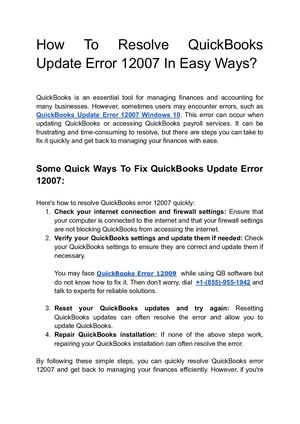 How To Resolve Quick Books Update Error 12007 In Easy Ways