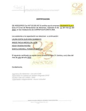 Certificado Manipulacion De Alimentos