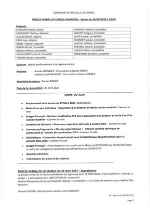 Compte Rendu Conseil Municipal 26042023