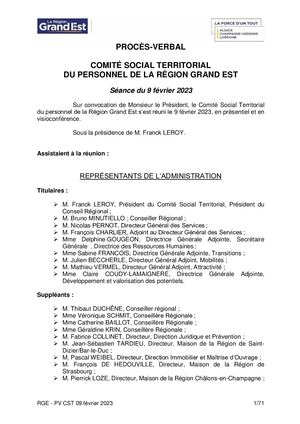 Procès-verbal du CST du 9 février 2023