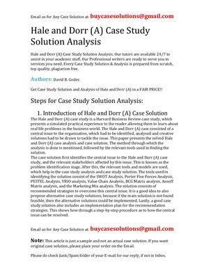 Hale And Dorr (A) Case Study Solution Analysis